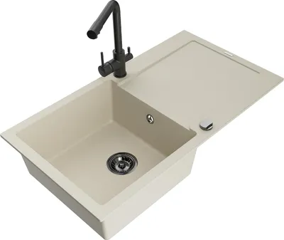 Produktbild von Mexen Leo 1 Becken-Granitspüle mit Abtropffläche und Mischbatterie Duero, Beige- 6501-69-671600-70