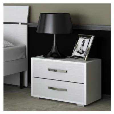 Immagine prodotto di Comodino 2 cassetti MONTATO colore bianco frassinato