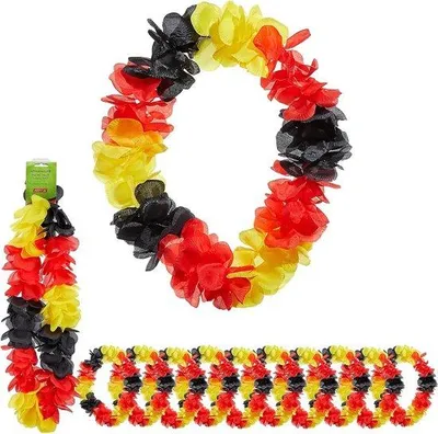 Produktbild von Famanu Hawaïkette 12-teilig - 60 Blumen, 110 cm, schwarz-rot-gold