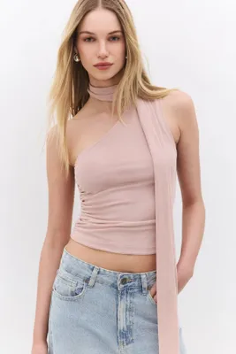 Produktbild von Asymmetrische Bluse mit einem Träger und Schalkragen, Pink, M