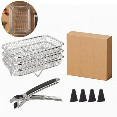 Produktbild von 3er Set 304 Edelstahl Air Fryer Racks – Stapelbare Luftfritteusen Roste, Ersatz-Korb, Grillrost Zubehör für Heißluftfritteuse