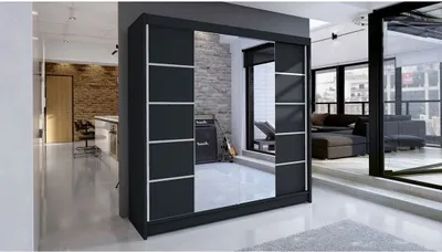 Obrázek produktu pro Velká šatní skříň se zrcadlem 180 cm VILMA 5 - černá