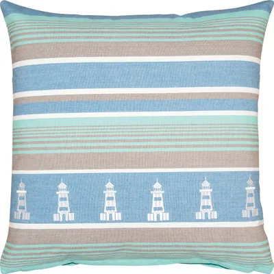 Produktbild von pad Kissenhülle Marina 45 x 45 cm turquoise Baumwolle Stickerei Leuchtturm