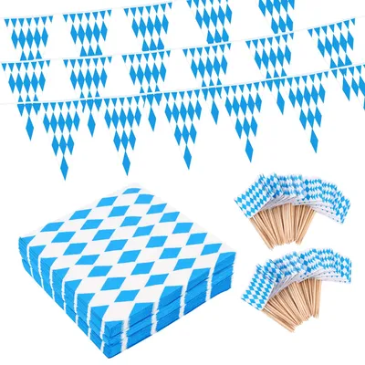 Oktoberfest-Deko-Set: 40 Servietten, 10 m Banner, 100 Fähnchen