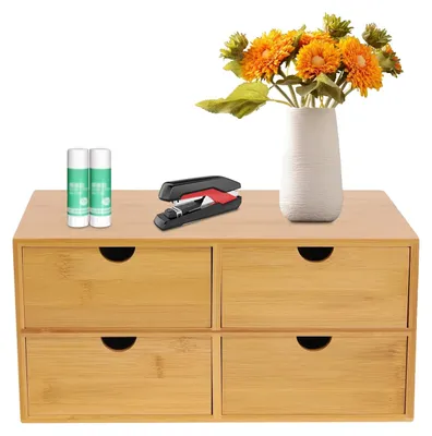 Immagine prodotto di Organizer da scrivania, bambù di alta qualità, 38 x 25 x 15 cm, 4 cassetti, facile da pulire, design elegante