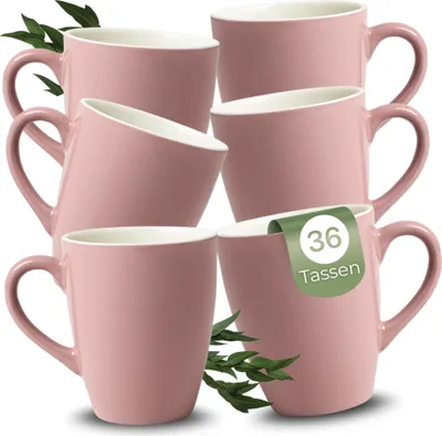 Imagen del producto de Juego de 36 tazas de café de cerámica, de 340 ml, en color rosa pastel