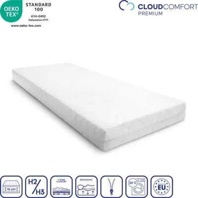Obrázok produktu pre Prémiový 7-zónový matrac 90x200 cm CloudComfort, výška 15 cm, stupeň tuhosti H2/H3