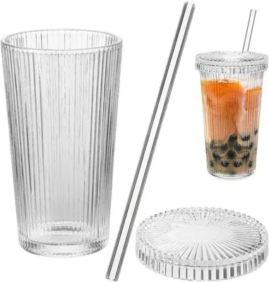Zdjęcie produktu dla Szklana butelka z pokrywką – 320 ml – do kawy, soków, smoothie i nie tylko