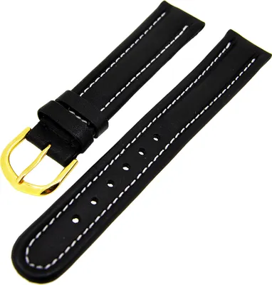Produktbild von Uhrenarmband Lederband Schwarz mit weißer Naht 18mm dick gepolstert NEU