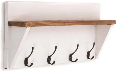 Produktbild von WANDGARDEROBE MIT REGAL "VINTAGE" | 60x26cm (BxH)  | Kleiderhaken | Farbe: 06 weiß-landhaus