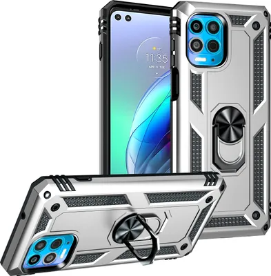 Produktbild von Moto Edge S Hülle, Dual Layer Militäre Fallschutz Schutzhülle mit Ringhalterung Ständer für Motorola Moto G100/Edge S Silber