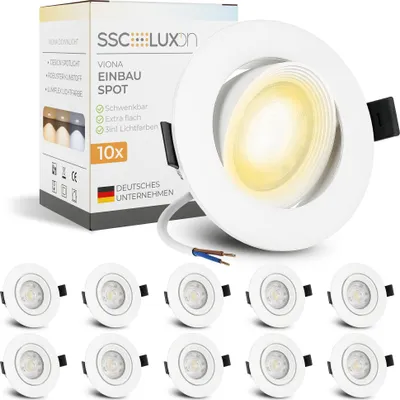 Produktbild von SSC-LUXon 10 Stück VIONA LED Mini Einbauspot flach weiß schwenkbar – Einbaustrahler Decke warmweiß, neutralweiß, kaltweiß