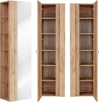 Produktbild von Badezimmer Hochschrank mit Spiegel TOSKANA-56 in Wotaneiche Nb. B/H/T ca. 45/170/33cm