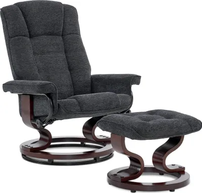 Produktbild von MCombo Relaxsessel mit Hocker, 360°drehbarer Fernsehsessel mit Liegefunktion, bis 120 Kg belastbarer TV-Sessel, moderner Ruhesessel für Wohnzimmer, Mikrofaser, 9019 (Dunkelgrau-Webstoff)