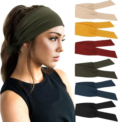 Imagen del producto de Bandas para el pelo para mujer, paquete de 6 unidades, anchas, elásticas, de 76 cm, para deporte y uso diario
