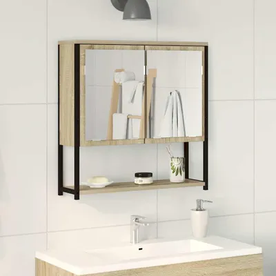 Produktbild von PUEAZU Badezimmer Spiegel mit Regal Wandmontiert Beige 60 x 16 x 60 cm - Badspiegel &28779