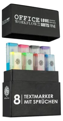Produktbild von OfficeTree Textmarker 8er Set mit lustigen Sprüchen in Box