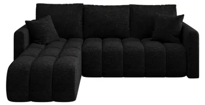 Image de Canapé d’angle GARDA gauche noir maille Aragon 99 - fonction couchage, coffre de rangement pour la literie