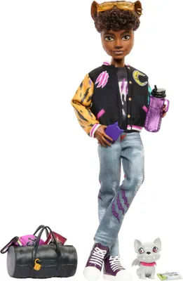 Zdjęcie produktu dla Lalka Mattel Monster High, lalka Clawd Wolf ze zwierzakiem Gargoyle Bulldog i akcesoriami