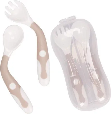 Produktbild von Unyqoos® Baby-Besteck Set – Trainingslöffel & Gabel mit Reiseetui, weiche TPE-Griffe mit Drahtverstärkung, hitzebeständig, biegsam für Selbstfütterung