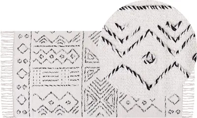 Zdjęcie produktu dla BELIANI Dywan złamana biel czarny wełniany 80 x 150 cm aztecki wzór salon sypialnia