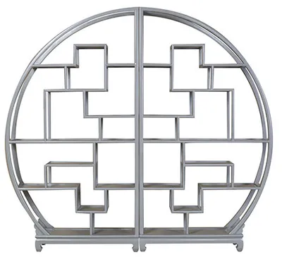 Produktbild von Fine Asianliving Chinesische Runde Offene Vitrine Pastell Grau B176xT26xH192cm