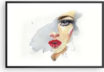 Produktbild von Gerahmtes Poster - Schwarzer Rahmen - Aquarell Frau Mund - 91,5x61 cm - Wand Bild - Wanddeko - Wandbilder - Kunstposter - Wandposter - Bilderrahmen - Bilder - Kunstdruck - P2BAA91x61-4891