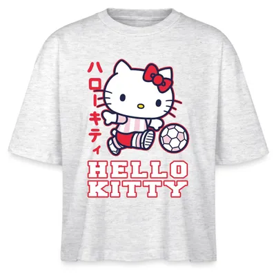 Produktbild von Spreadshirt Hello Kitty Spielt Fussball Sport Boxy Shirt Damen, M, Weiß meliert