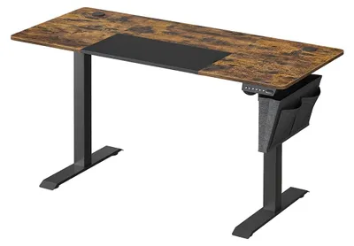 Obrázek produktu pro Elektrický výškově nastavitelný psací stůl – nastavitelný – barva vintage hnědé a černé – rozměry 140 x 60 cm