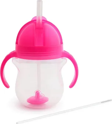 Obrázek produktu pro Munchkin MUNCHKIN 207 ml gertuvė su šiaudeliu TIP&SIP STRAW, rožinė, 6+ mėn.