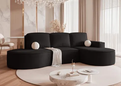 Produktbild von Idohome - Gepolstertes Ecksofa SOFIA L RECHTS mit Schlaffunktion und Bettkasten 277x157 cm, modern, elegant, oval -Farbe: Schwarz Riviera 100