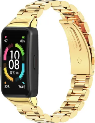 Produktbild von Strap-it Stahlband - Kompatibel mit Honor Band 6 Armband Ersatzarmband Edelstahl Smartwatch Hochwertiges Material Faltschließe für Honor band Armband Gold