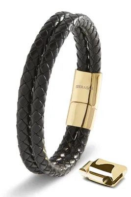 Produktbild von SERASAR Herren Armband 17cm Gold Leder Edelstahl Wickelarmband Bracelet