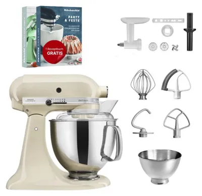 Produktbild von KitchenAid 4,8 L 5KSM175 Artisan Küchenmaschine Set 2 Fleischwolf+Spritzgebäckvorsatz Crème