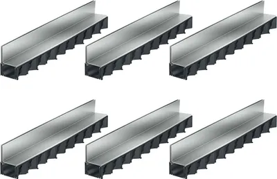 Six identical drainage channels are arranged in two rows of three on a white background.