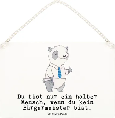 Produktbild von Mr. & Mrs. Panda Schild Bürgermeister Herz DIN A6 - Weiß - Geschenk, kleine aufmerksamkeit, Rathaus, Deko, Bürgermeisterwahl, Holzschild, Spruch, holzbild, Wandbild Holz