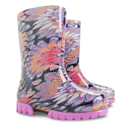 Produktbild von DEMAR Kinder Gummistiefel Regenstiefel Pfauenfedern Reflektiernd 24/25