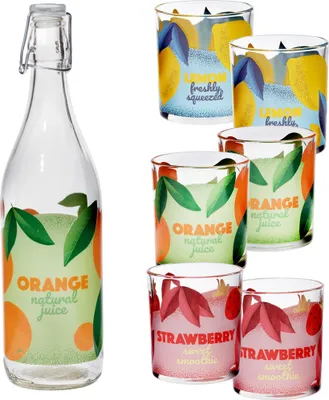 Produktbild von Trinkgläser Set 7 teilig, 6 Gläser + 1 Flasche mit Deckel + Geschenkverpackung