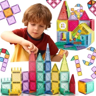Produktbild von Woopie Magnetische Konstruktionsblöcke, 3D-Lernset, Burgfahrzeuge, 110-tlg.