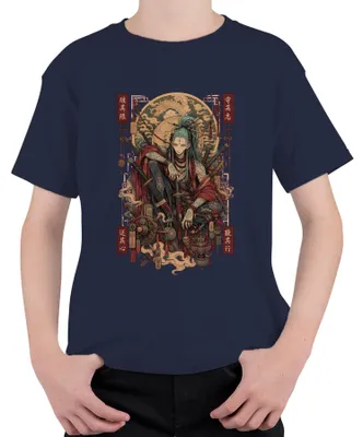 Produktbild von Samurai Ronin Katana Drache Japan Krieger Anime Tattoo Y2K Manga Kinder T-Shirt, Navy, 152