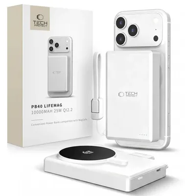 Obrázok produktu pre TECH-PROTECT PB40 LIFEMAG, powerbanka s technológiou MagSafe, 10000 mAh, 25 W, Qi2.2, biela/strieborná (5906302339372)