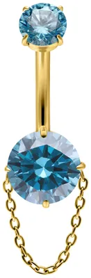 Produktbild von Wildcat Bauchnabelpiercing - Turquoise Crystals with Chain Bananabell  aus Titan Grad 23, Körperstelle: Bauchnabel, Länge: 12,0mm, Gold