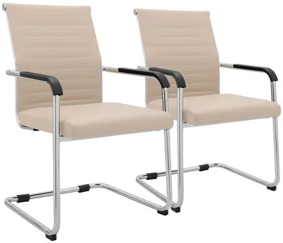 Produktbild von CLP 2er Set Freischwinger Hakon Lederoptik Rückenlehnen Armlehnen und Bodenschoner creme, KI-generiertes Bild