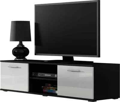 Produktbild von Furniture24 Tv Schrank SOHO 140, Lowboard, Unterschrank, 2 Türiger Schwarz/Weiß Hochglanz