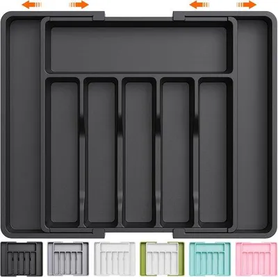 Immagine prodotto di Grande organizer da cucina per posate, set di cassetti estraibili; non incluso: portaposate e portacoltelli, regolazione "Leckermund", scatola porta-posate e coltelli, grande, nero