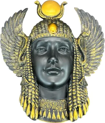 Obrázok produktu pre Nástenná maska "Bohyňa Isis" - bronzová, ručne maľovaná egyptská dekoratívna figúrka, vysokokvalitná nástenná plastika, 23,5 cm WU76925AA