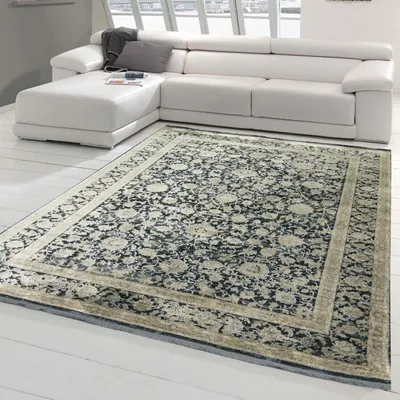Image de Tapis moderne salon design floral oriental beige sur fond noir Taille - 120x170 cm