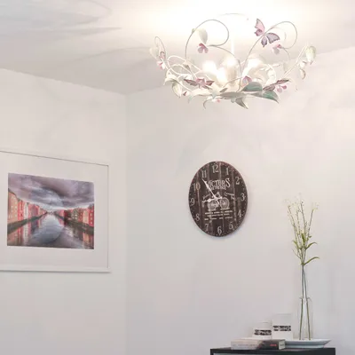 Obrázok produktu pre Hravé stropné svetlo v bielo-ružovej kvetinovej farbe 5x E14 do 60 W 230 V z kovu, do kuchyne, jedálne, lampy, osvetlenie interiéru
