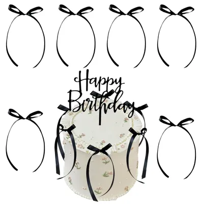 Tortenaufsatz Schleifen 7er-Set schwarz, Papier, Geburtstag Hochzeit