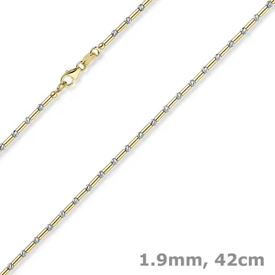 1-9mm-Kette-Stabchen-Kugel-585-Gold-gelb-weiß-42cm